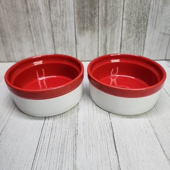 BIA Cordon Bleu Round Ramekin Souffle Dishes Bowl Red and White - Set Of 2 - Picture 2 of 6